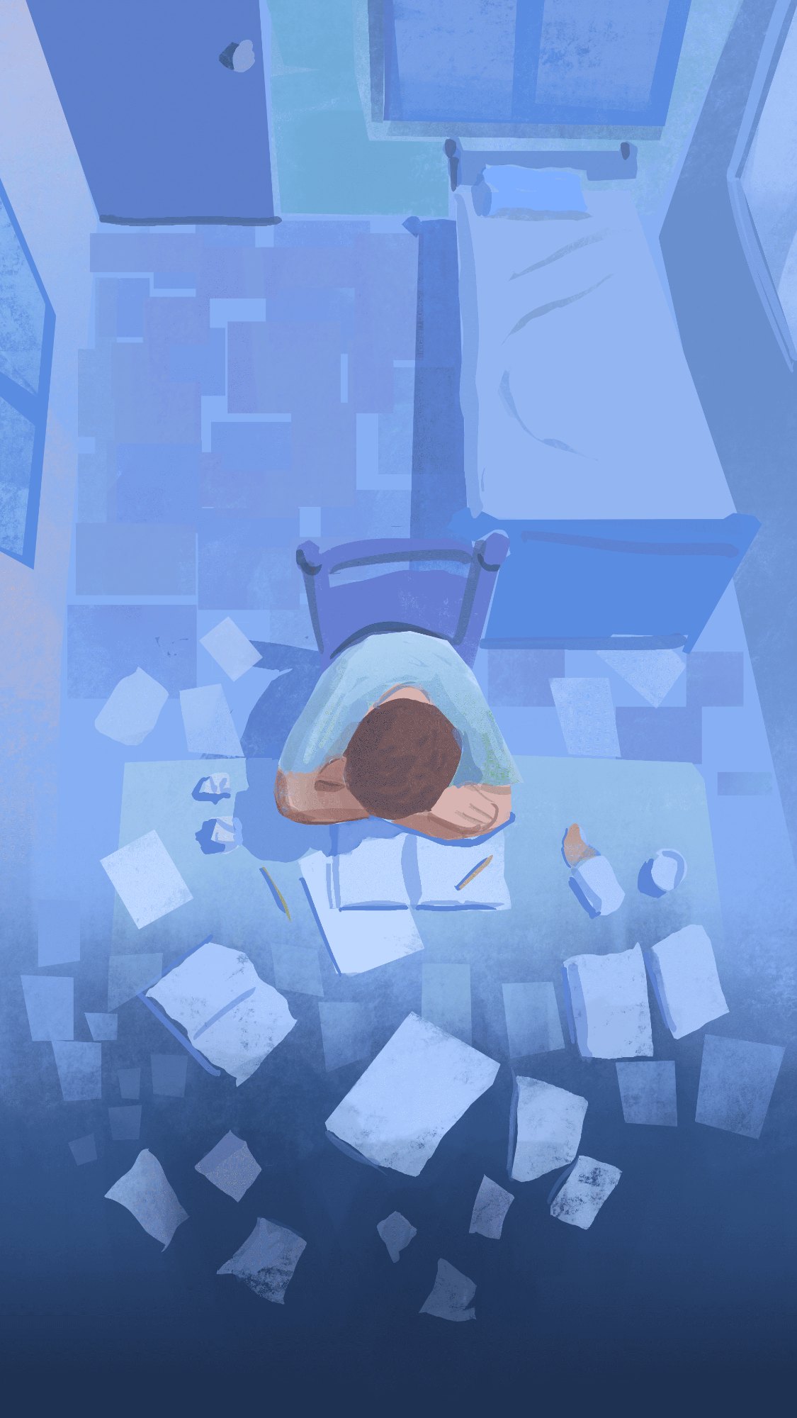 Overwhelmed student overhead view