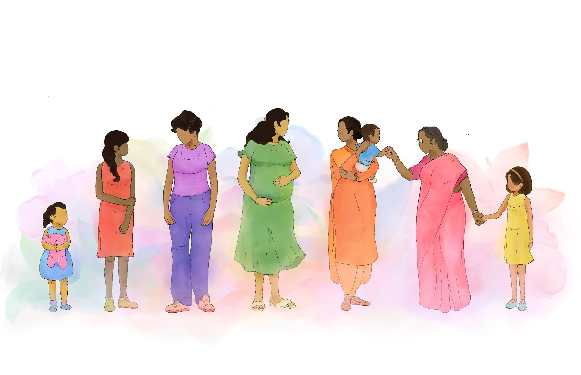 Watercolour wall art of women across the stages of life